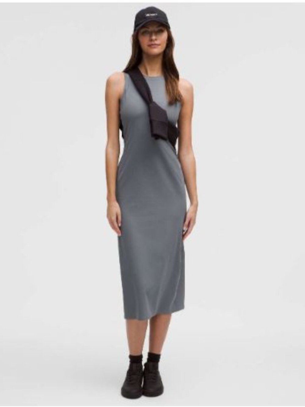 Lululemon Women 14 All Aligned Ribbed Midi Dress Solar Gray Performance Slim Fit